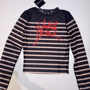 Sheer Striped Black and Red Crop Top